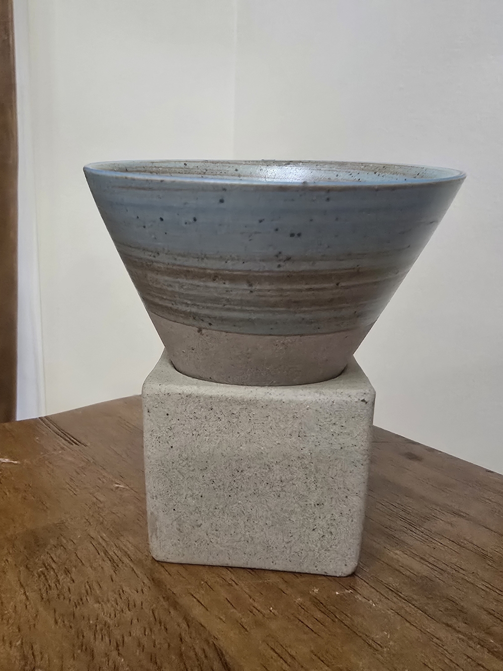 Studio Pottery Cone Bowl Base Set Blue Speckled Glaze Thrown Espresso Matcha Cup